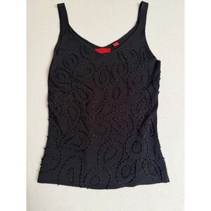 Venini Black Beaded Paisley Ribbed Knit Camisole V-Neck Tank Top XS